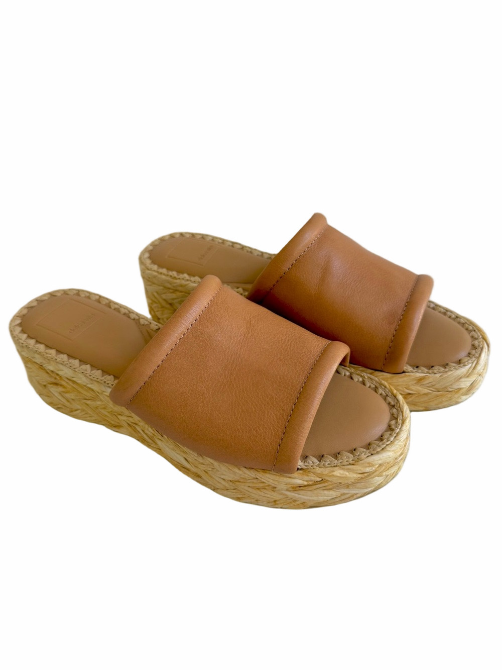 Dolce Vita Chavi Honey Tan Leather Slide Espadrille Platform Sandals Size 7.5